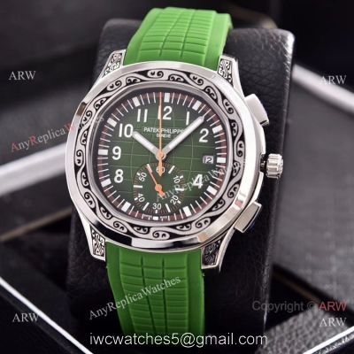 Copy Patek Philippe Aquanaut Engraving Watch Green Rubber Strap 1