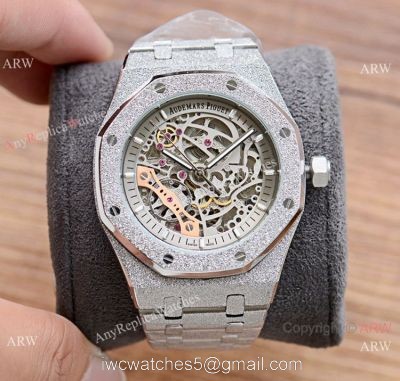 New Copy Audemars Piguet Royal Oak Watch Silver Frosted Skeleton Dial 1