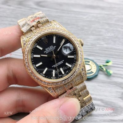 Copy Gold 41mm Datejust Rolex Iced Out Diamond Watches Swiss 3255 Jubilee Bracelet 1