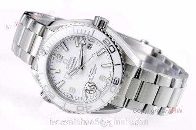 New Omega Seamaster Planet Ocean 600m White Ceramic Ladies Watch VS Factory Replica 1