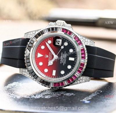 Copy Rolex Submariner Date Rainbow Watch Rubber Strap Fashion Style 1