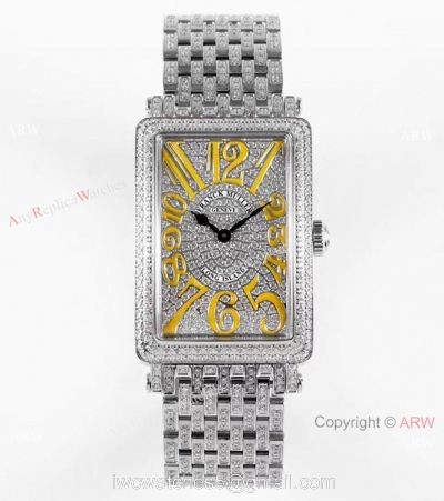 New! Swiss Grade Franck Muller Long Island Watch Full Diamond Yellow Markers 1