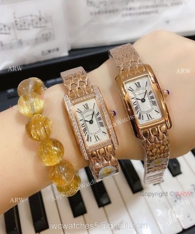 2020 NEW! Replica Cartier Tank AmEricaine Watch Rose Gold Quartz Movement 1