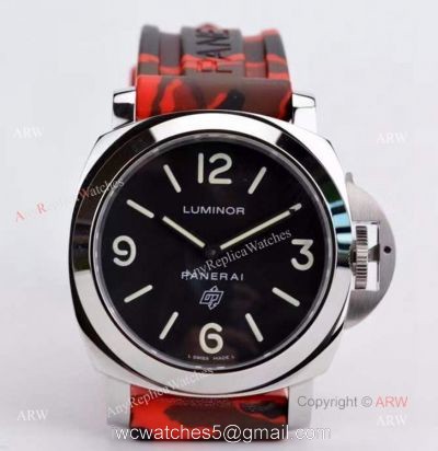 Copy Panerai PAM 00000 Luminor 44mm Watch Black Dial With Red Camo Rubber Band 1