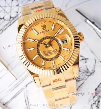 Swiss Grade 1 Copy Rolex Sky-Dweller Yellow Gold 42mm Watch 9001 Movement 1