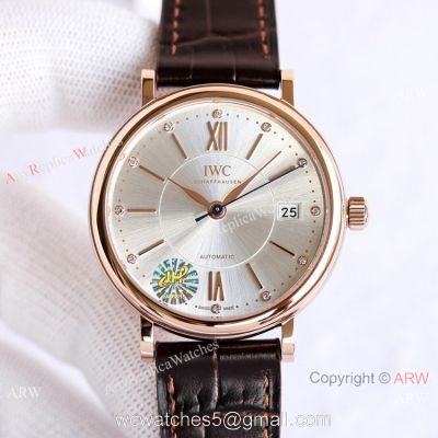 Swiss Replica IWC Portofino 37mm Lady Watch Silver Dial Rose Gold 1