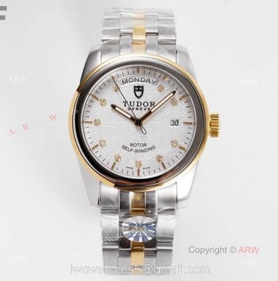 New Tudor Glamour Day Date White Dial Watch With Diamond Markers 39mm Swiss Replica 1