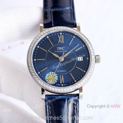Swiss Replica IWC Portofino Blue Dial Diamond Watch 37mm Lady 1