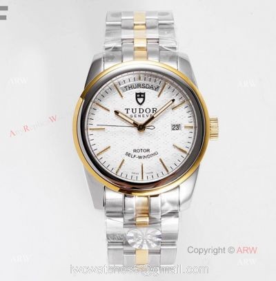 Swiss Replica Tudor Glamour Day Date 39mm White Dial Watch With Stick Markers 1