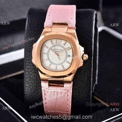 Copy Patek Philippe Nautilus Quartz Watches Rose Gold Women Size 1