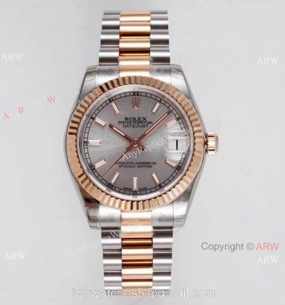 Swiss Clone Rolex Datejust 31mm Watch Two Tone Rose Gold Gray Dial 1