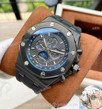 Copy Audemars Piguet Moonphase Watches Black Steel Case 1