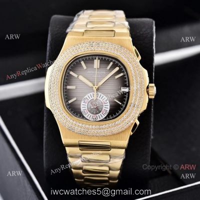 Clone Patek Philippe Nautilus Yellow Gold Diamond Bezel Chronograph Watches 1
