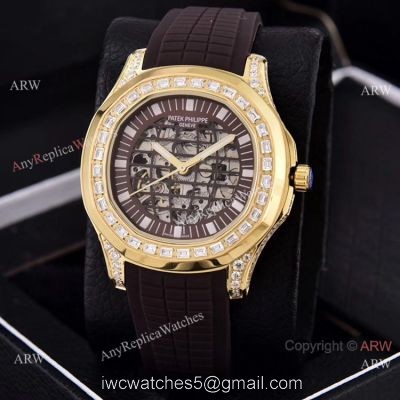 Replica Patek Philippe Aquanaut Watches Brown Hollow Dial Diamond Bezel 1