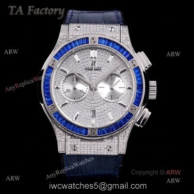 45mm Hublot Big Bang Blue Diamond Bezel Iced Out Watch For Men Best Swiss Made 1
