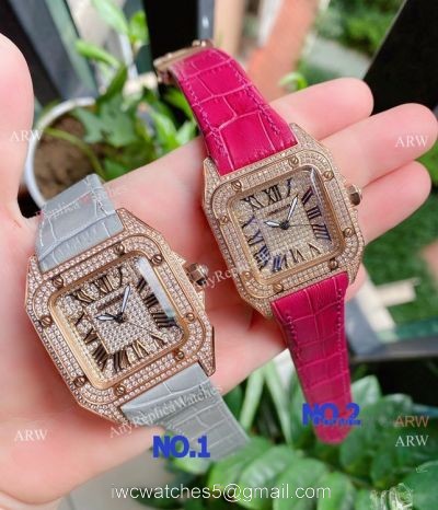 Luxury Copy Cartier Santos de Quartz Watches Rose Gold Diamond 1