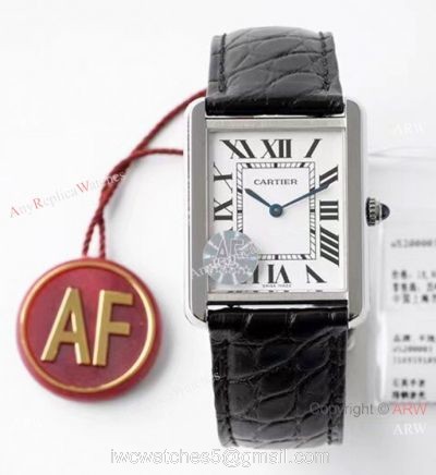 New! Swiss Cartier Tank Solo AF Factory Quartz Watch SS Black Leather Strap 1