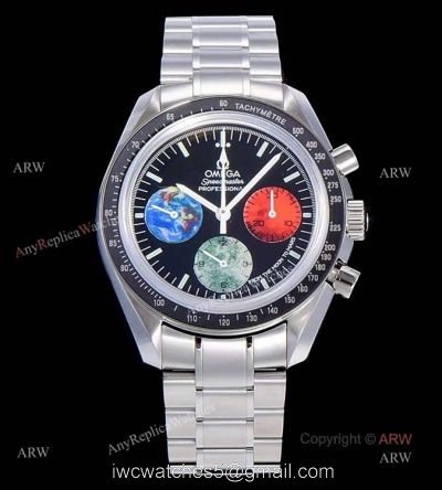 Replica OM Factory Omega Speedmaster Moonwatch With 3 Colors Sub-Dials Black Ceramic Bezel 1