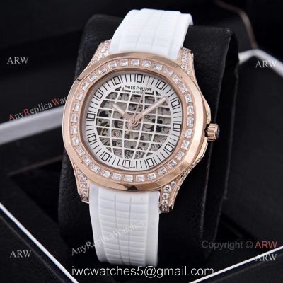Replica Patek Philippe Aquanaut Diamond Watches Hollow Dial Rose Gold 1