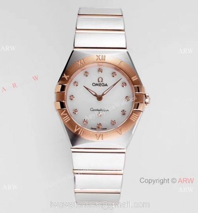 NEW! Swiss Copy Omega Constellation 28mm Quartz Watch 2-Tone Rose Gold 1