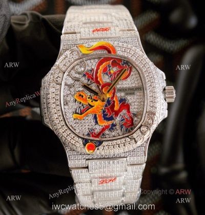 Mens Patek Philippe Nautilus Iced Out Diamonds With Dragon Dial Ref 5720 Limited Edition Watch Replica 1