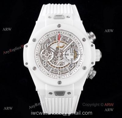 (HB) Best Hublot Big Bang Unico White Ceramic White Rubber Strap Replica Watch 1