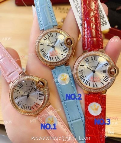 Copy Cartier Ballon Bleu De Leather Strap Watches 33mm Quartz 1
