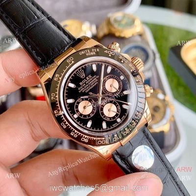 Copy Rolex Rose Gold Daytona Watch Leather Strap 40mm 1