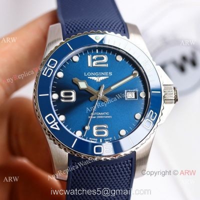 Swiss Longines Hydroconquest Watch Blue Rubber Strap 41mm 1