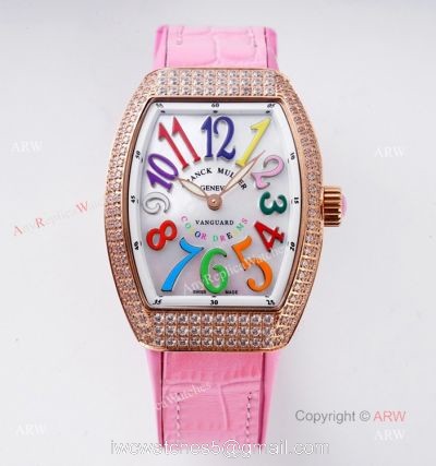 New Franck Muller Vanguard 32 Replica Ladies Watch With Pink Leather Strap 1