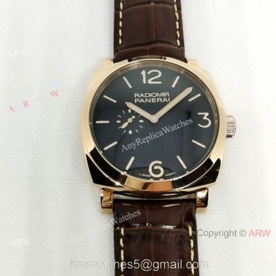 Copy Panerai Radiomir Rose Gold Brown Leather Strap Watch 1
