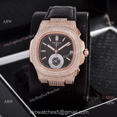 Japan Grade Patek Philippe Nautilus Chronograph Watches Rose Gold Diamond Case 1