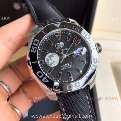 Super Clone TagHeuer Aquaracer Calibre 5 Watch Black Leather Strap 1