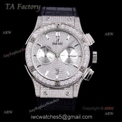 Swiss Replica Mens Hublot Big Bang Diamond Watches 45mm With Hublot Black Leather Strap 1