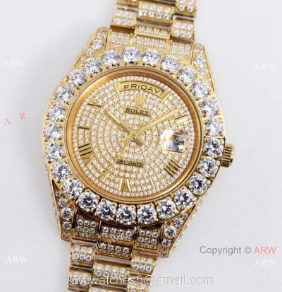 Replica Rolex New Oyster Perpetual Pearlmaster 39 Yellow Gold Watch Full Diamonds 1