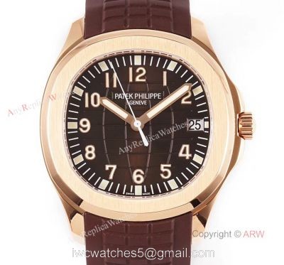 (ZF) AAA Replica Patek Philippe 5167R Aquanaut Rose Gold Chocolate Dial Brown Rubber Strap Men Watch 1