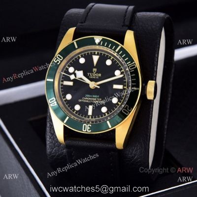 Clone Tudor Heritage Black Bay 41mm Watches Black Leather Strap Green Bezel 1