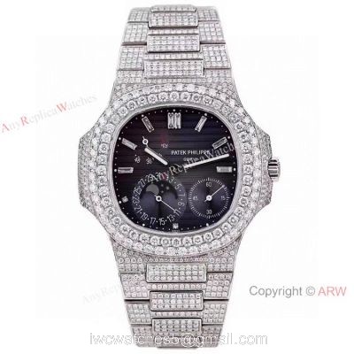 Iced Out Patek Philippe Nautilus Moon Phase Power Reserve 5712 Watch Swiss Grade Watch 1