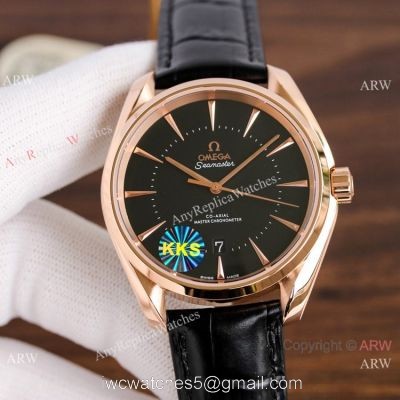 Copy Omega Seamaster Black Dial Rose Gold Watch Simple style 1