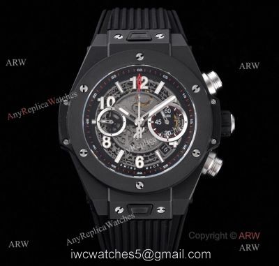 Top Replica Hublot Big Bang Ceramic All Black Hublot Rubber Strap Watch For Men 1