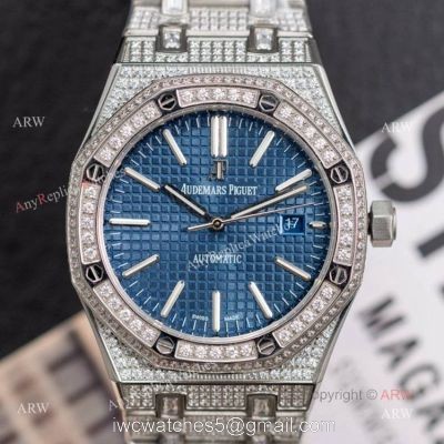 Iced Out Audemars Piguet 15400 Blue Dial Swiss 3120 Replica Watches 41mm 1