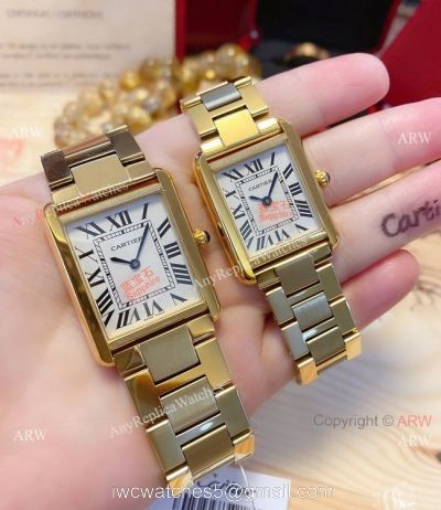NEW! Replica Cartier Tank Solo Yellow Gold Couple Watches Quartz 1