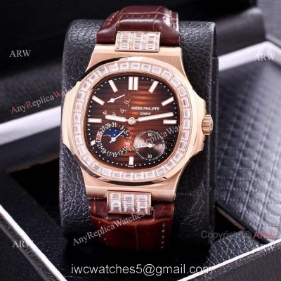 AAA Copy Patek Philippe Nautilus Power Reserve Watch Rose Gold Diamond Bezel 1