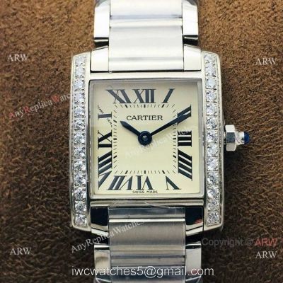 Super Clone Cartier Tank Francaise Cream Dial Diamond bezel Watch Quartz 1