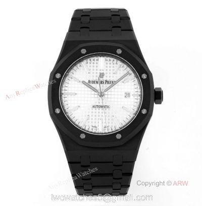 New Audemars Piguet Royal Oak White Dial Black Venom 15400 Swiss Replica DLC Watches 1
