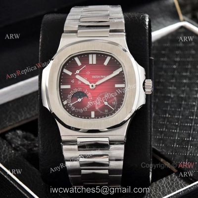 Patek Philippe Nautilus Power Reserve Watches Red Dial Stainless Steel 1