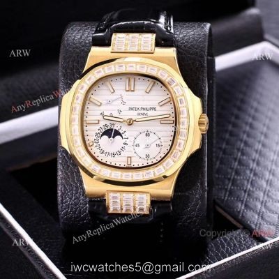 AAA Copy Patek Philippe Nautilus Yellow Gold Power Reserve Watches Diamond Bezel 1
