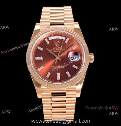 (GM) Swiss 2836 Rolex Day-Date 40mm Watch Chocolate Dial Diamond Markers 1