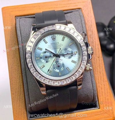 Clone Rolex Daytona Rubber Strap Glacier blue Dial Diamond Bezel 1