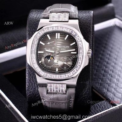 Clone Patek Philippe Nautilus Power Reserve Men Watches Diamond Bezel Gray Face 1